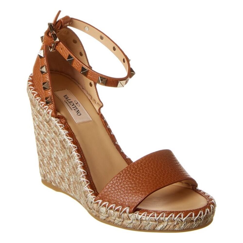 Valentino Rockstud 95 Grainy Leather Wedge Sandal